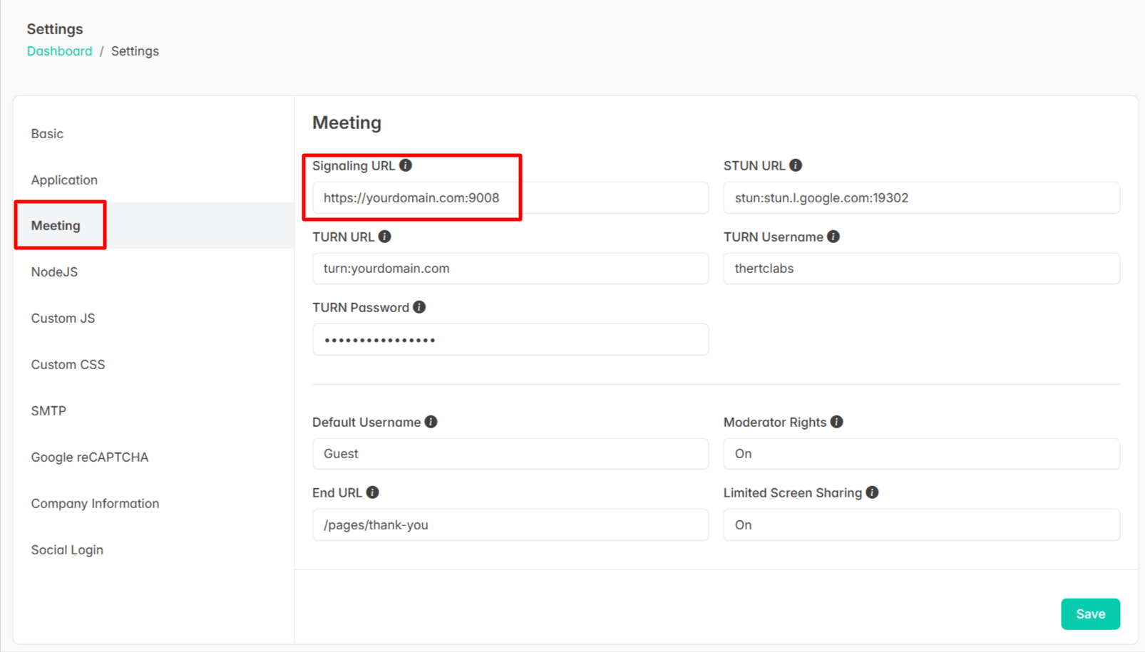 Signaling URL Screenshot