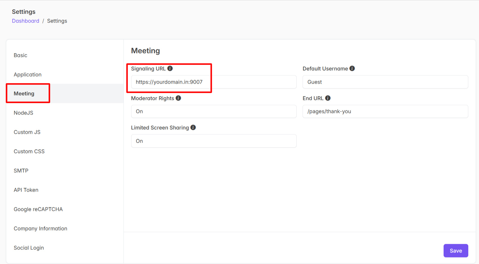 Signaling URL Screenshot