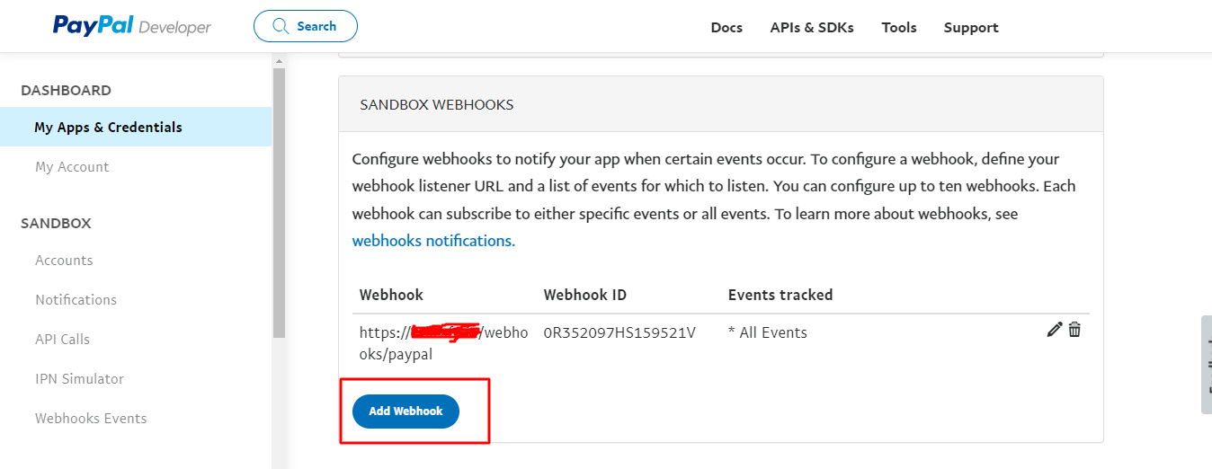 PayPal Add Webhook