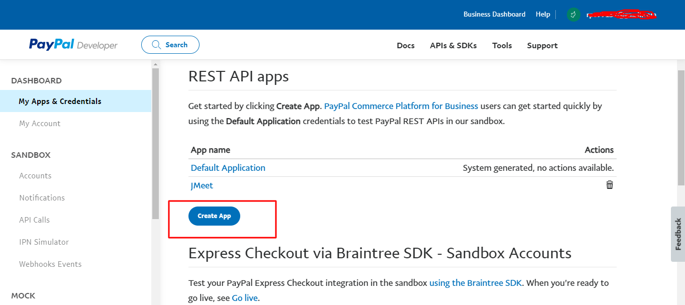 PayPal Create App