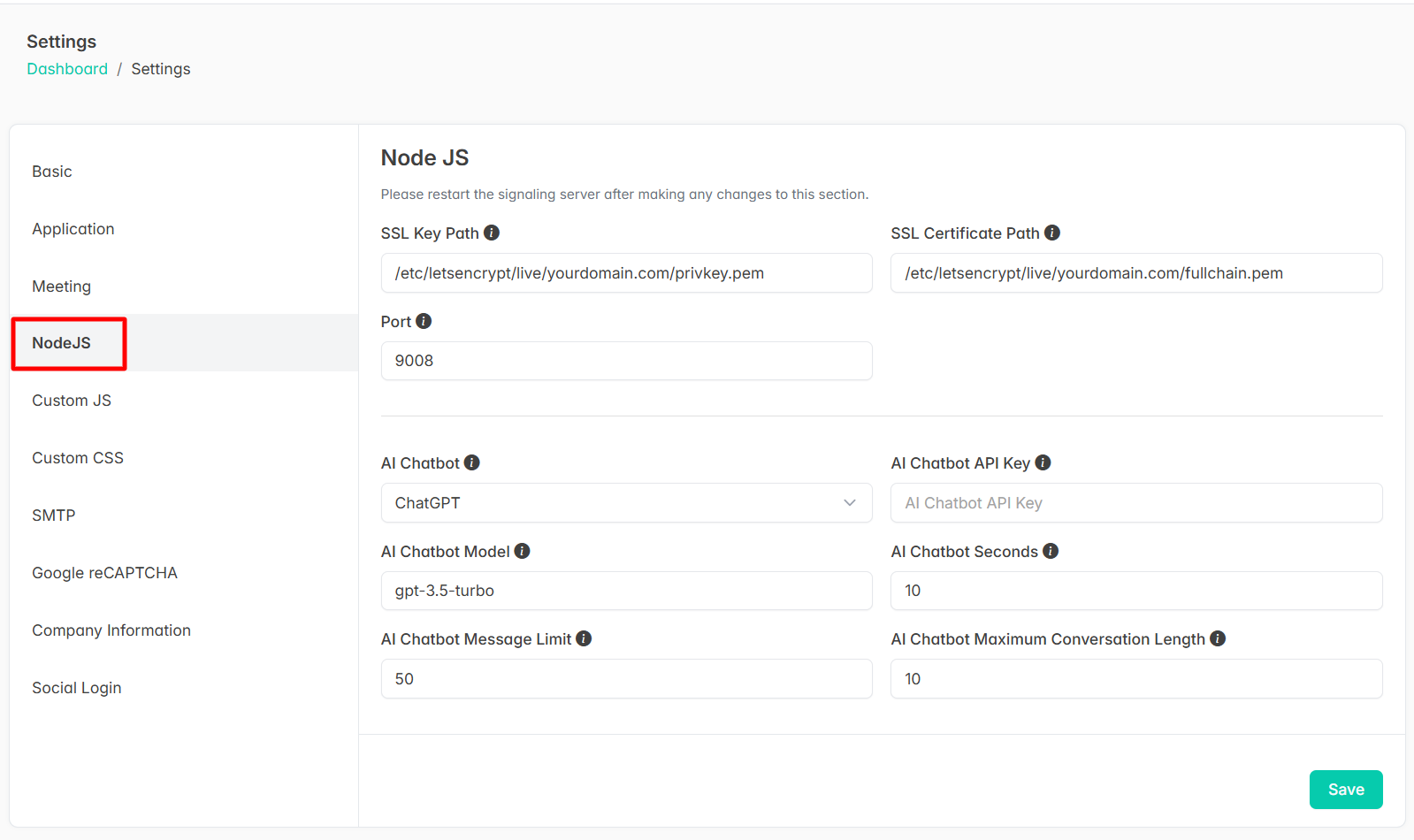 Signaling URL Screenshot