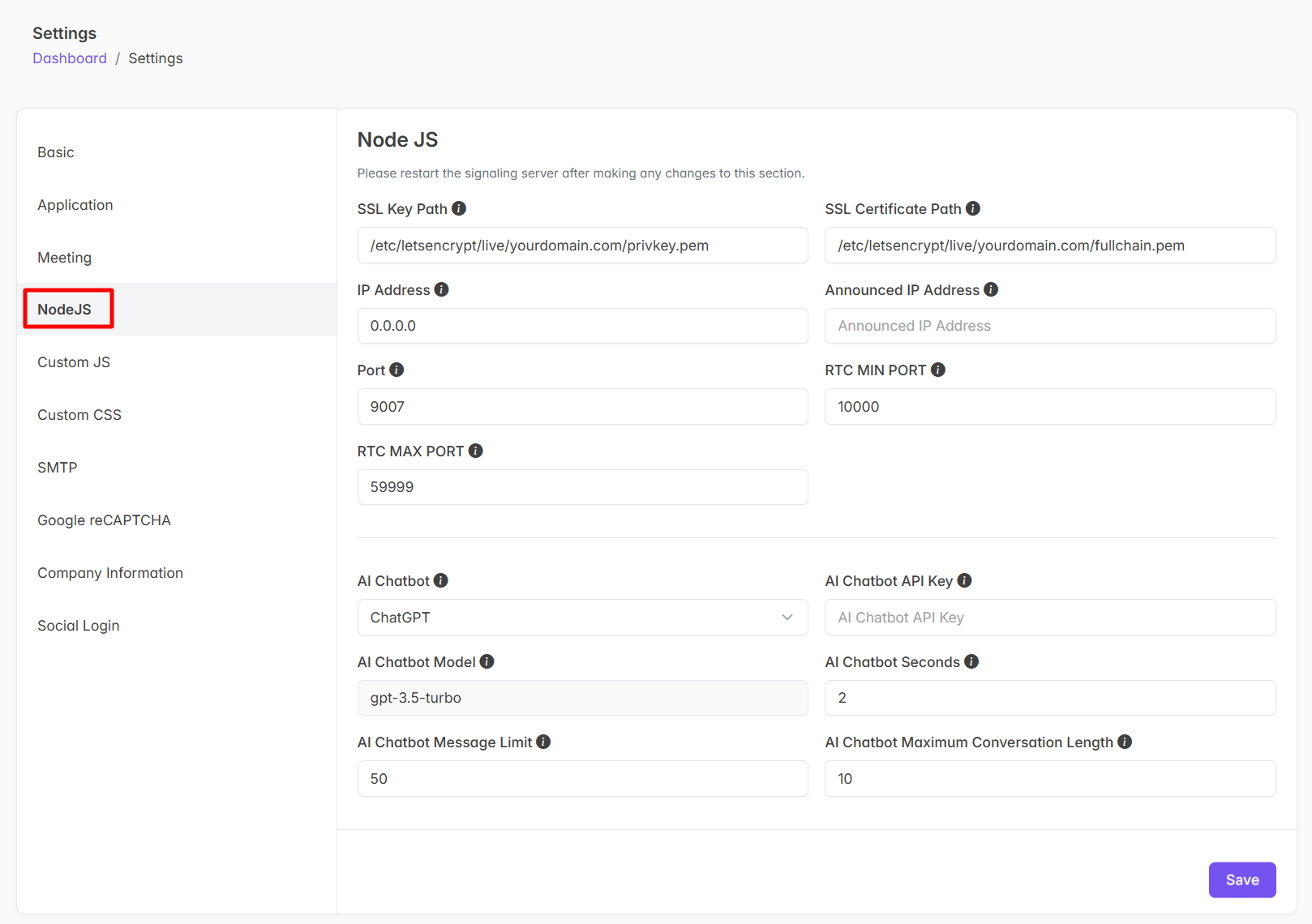 Signaling URL Screenshot