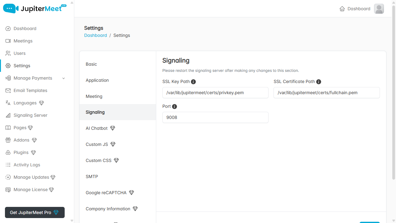 Signaling URL Screenshot